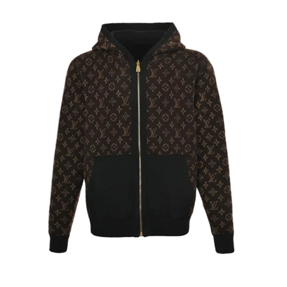 Louis Vuitton Monogram Print Color Block Zip Hoodie – Brown / Black