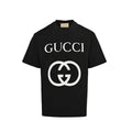 Gucci Black Oversized Serif Wordmark GG Interlocking Logo Heavyweight Tee