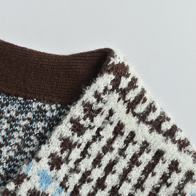 Louis Vuitton Glen Plaid Houndstooth Bouclé Knit Crewneck Sweater – Black / White / Blue