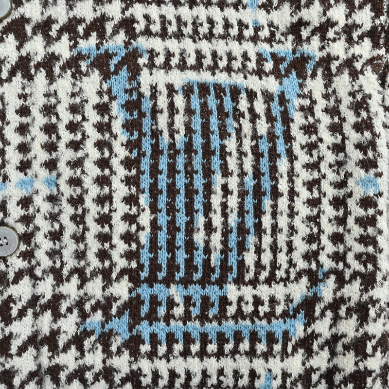 Louis Vuitton Glen Plaid Houndstooth Bouclé Knit Crewneck Sweater – Black / White / Blue