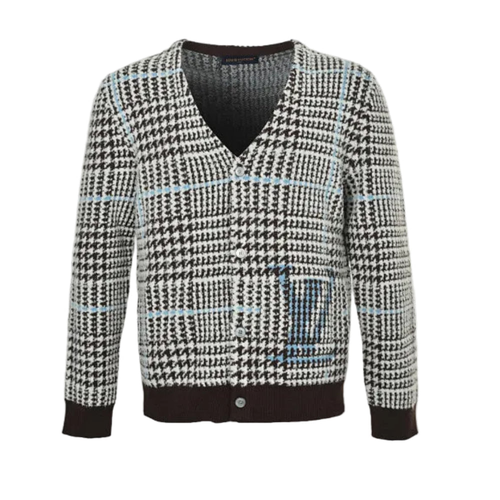 Louis Vuitton Glen Plaid Houndstooth Bouclé Knit Crewneck Sweater – Black / White / Blue