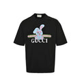 Gucci Black Stripe Ribbon Cartoon Bunny Serif Wordmark Graphic Tee