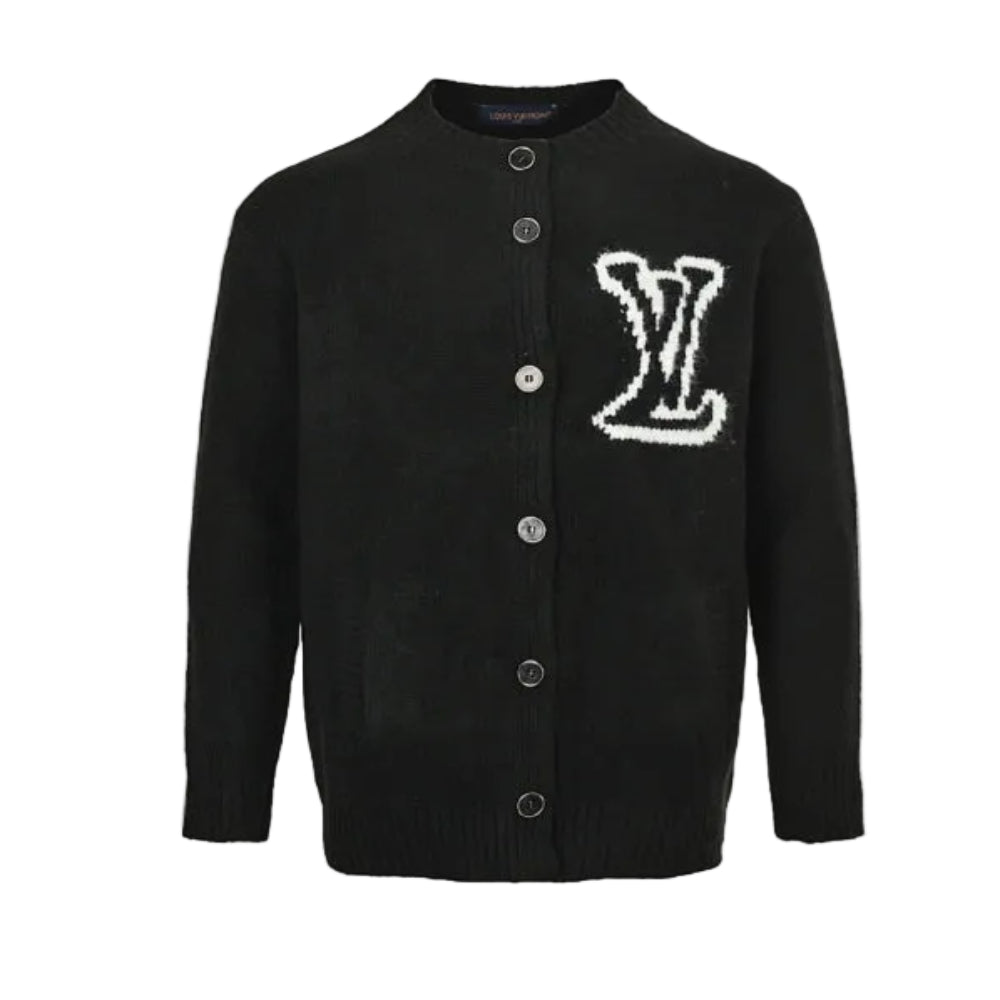 Louis Vuitton Oversized 3D Collegiate Logo Bouclé Knit Cardigan – Black