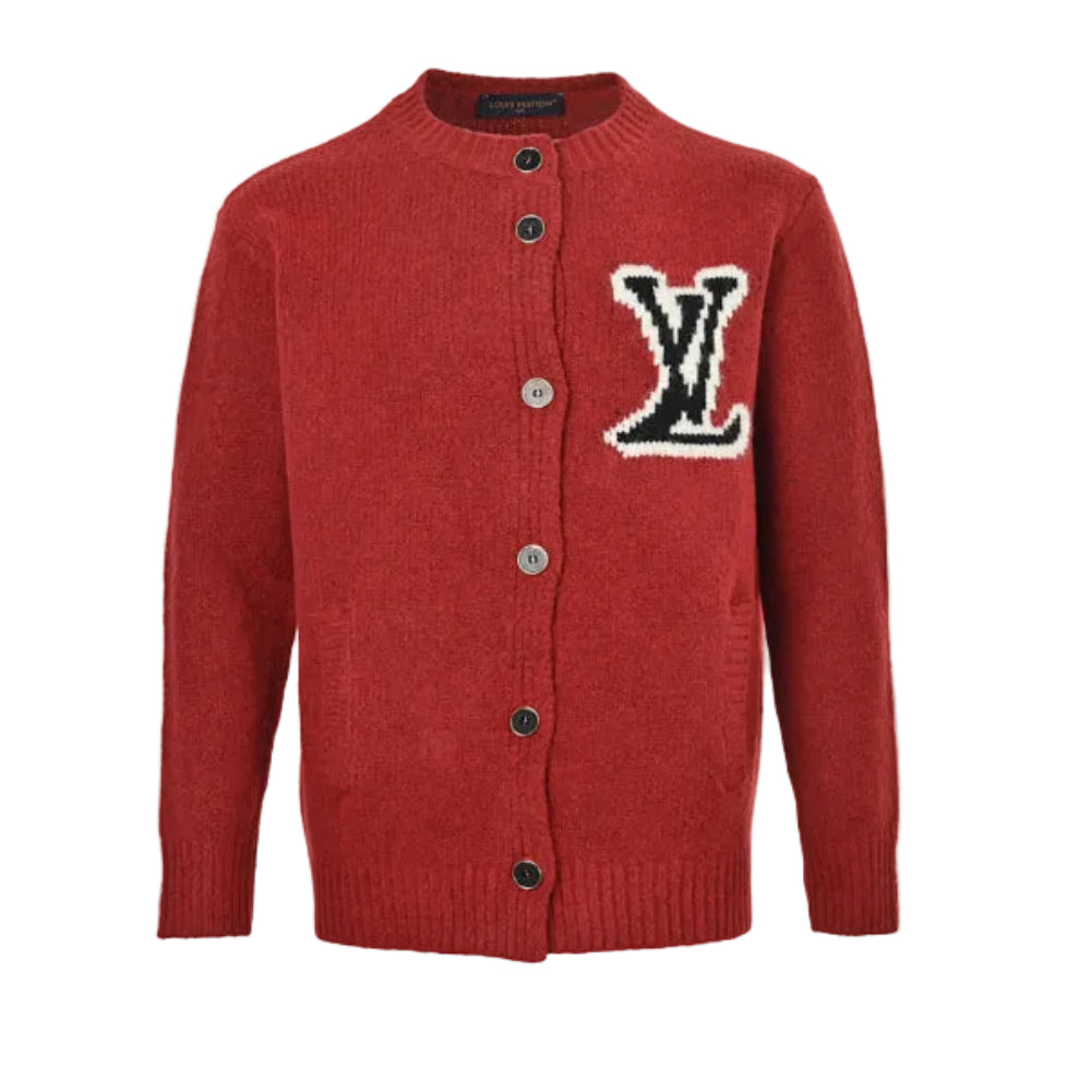 Louis Vuitton Oversized 3D Collegiate Logo Bouclé Knit Cardigan – Red
