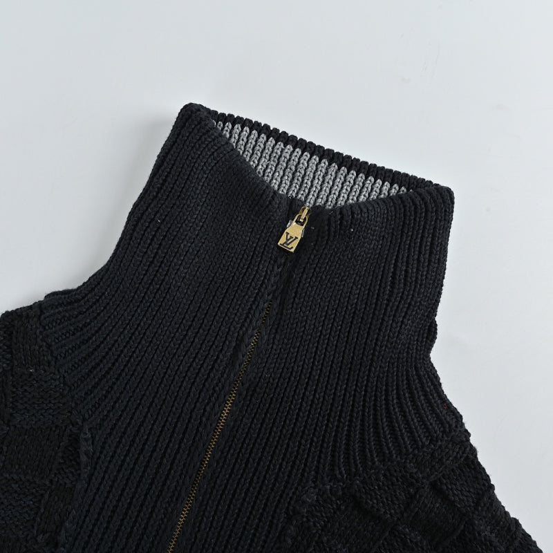 Louis Vuitton Cursive Script Chunky Rib Knit Zip Jacket – Black