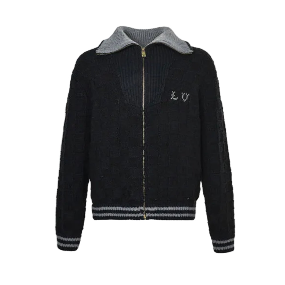 Louis Vuitton Cursive Script Chunky Rib Knit Zip Jacket – Black
