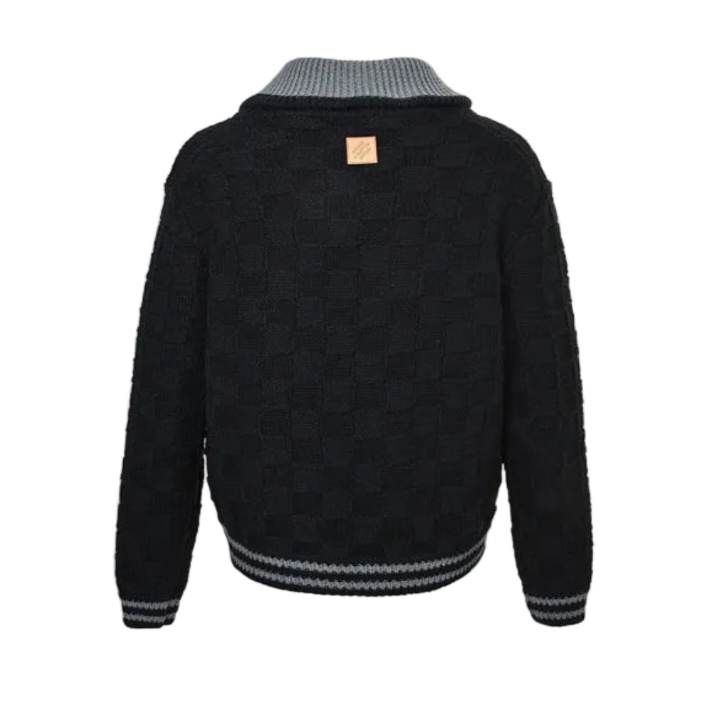 Louis Vuitton Cursive Script Chunky Rib Knit Zip Jacket – Black