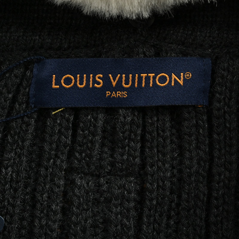 Louis Vuitton Shearling Collar Chunky Rib Knit Zip Jacket – Charcoal