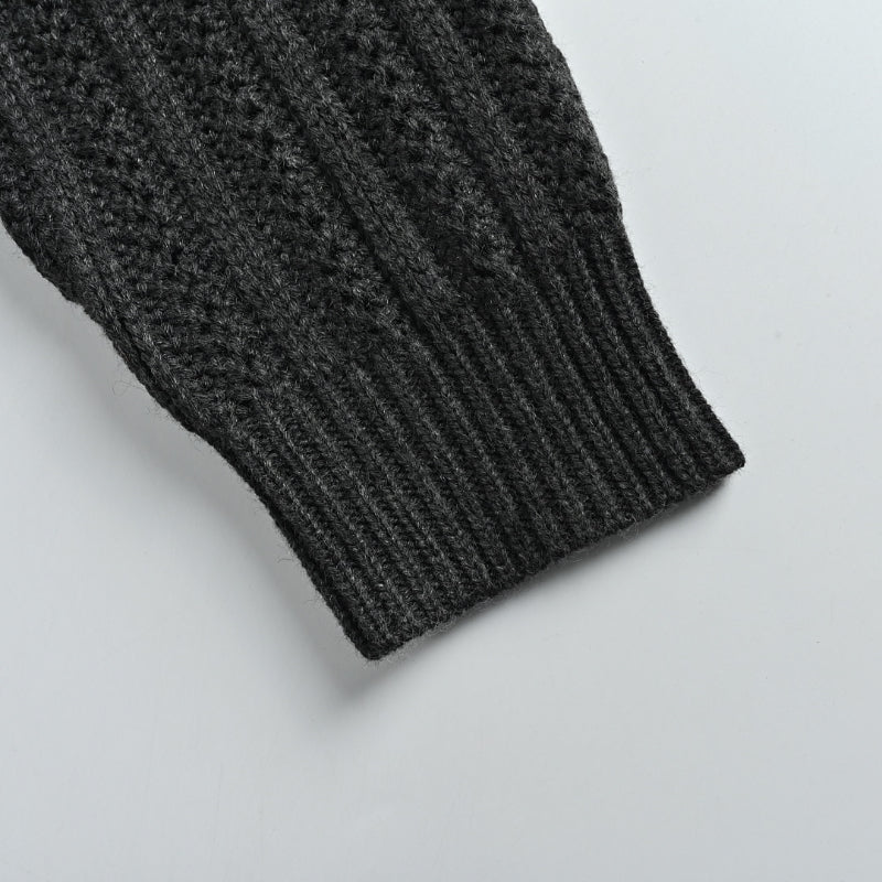 Louis Vuitton Shearling Collar Chunky Rib Knit Zip Jacket – Charcoal