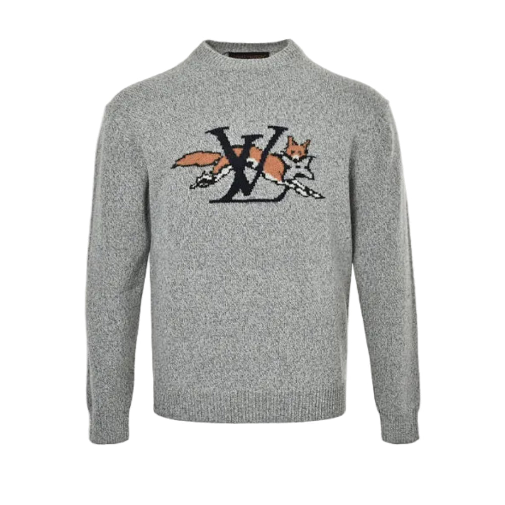 Louis Vuitton  Fox Jacquard Chunky Knit Sweater – Grey