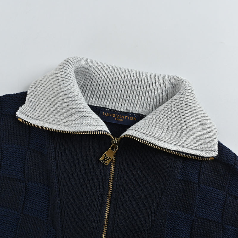 Louis Vuitton Pixel Logo Damier Knit Zip Jacket – Navy / Grey