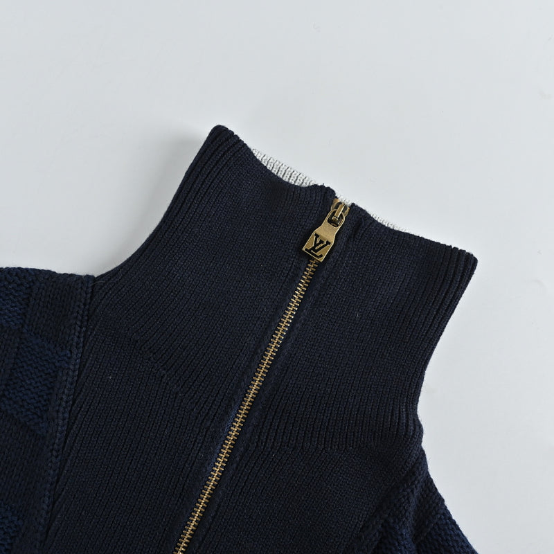 Louis Vuitton Pixel Logo Damier Knit Zip Jacket – Navy / Grey
