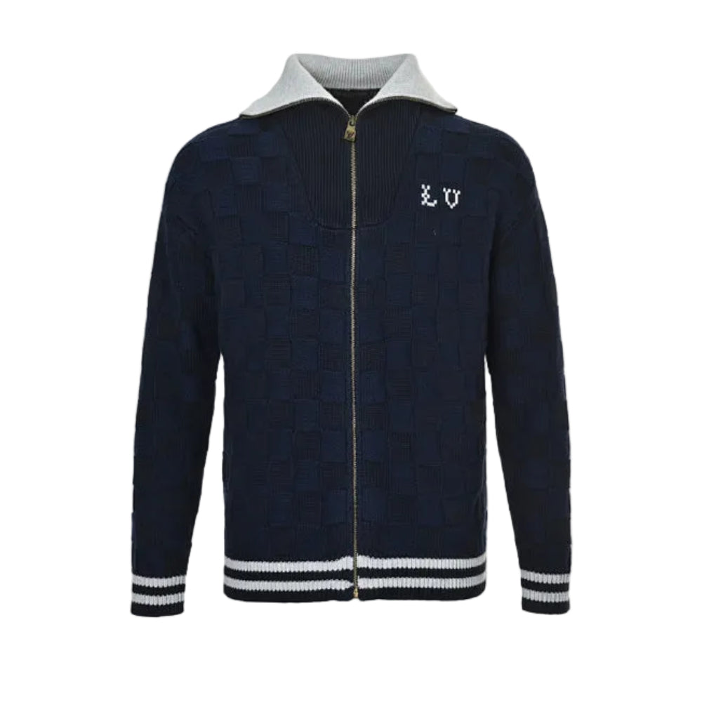 Louis Vuitton Pixel Logo Damier Knit Zip Jacket – Navy / Grey