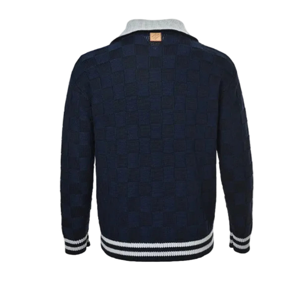 Louis Vuitton Pixel Logo Damier Knit Zip Jacket – Navy / Grey