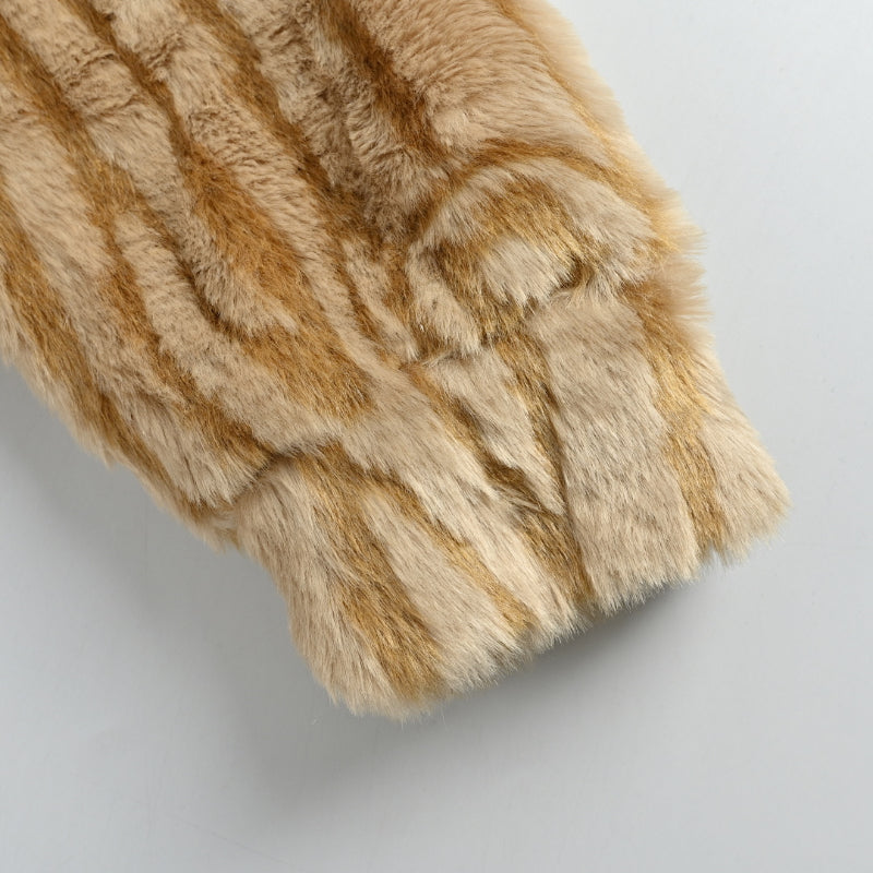 Louis Vuitton Tonal Logo Faux Mink Stripe Hooded Zip Jacket – Camel