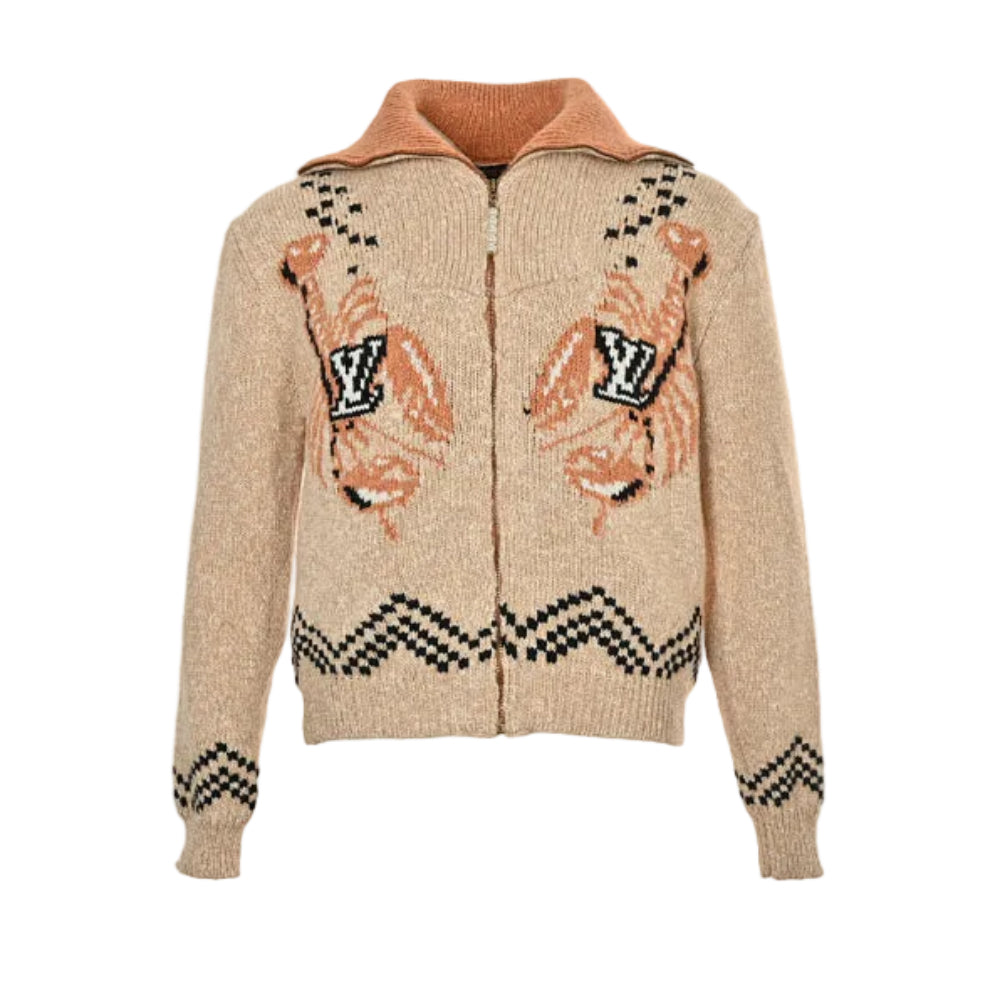 Louis Vuitton Tiger Jacquard Knit Zip Jacket – Oat / Coral / Black