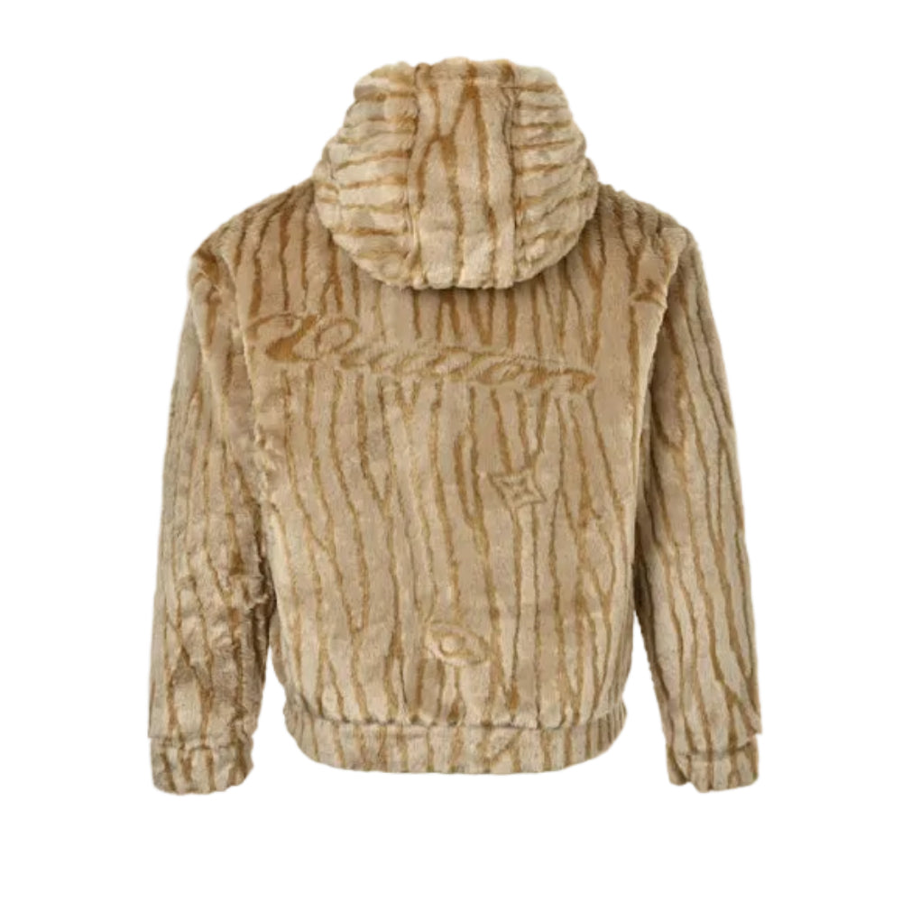 Louis Vuitton Tonal Logo Faux Mink Stripe Hooded Zip Jacket – Camel