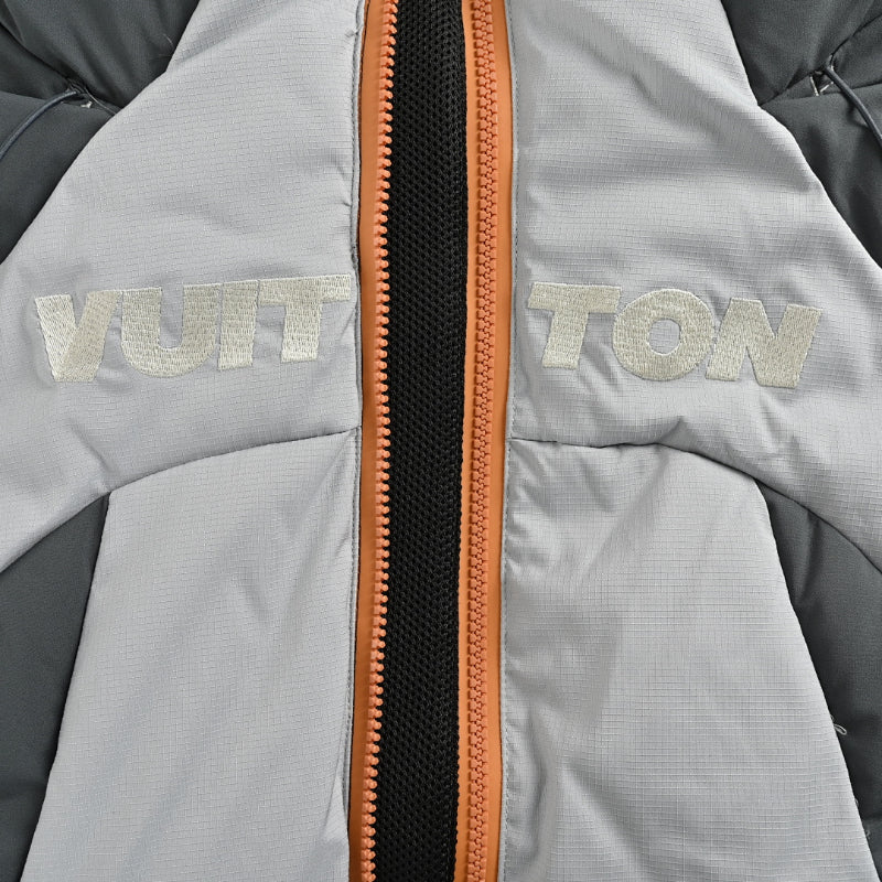 Louis Vuitton Giant Monogram Flower Color Block Hooded Puffer Jacket – Charcoal / Grey