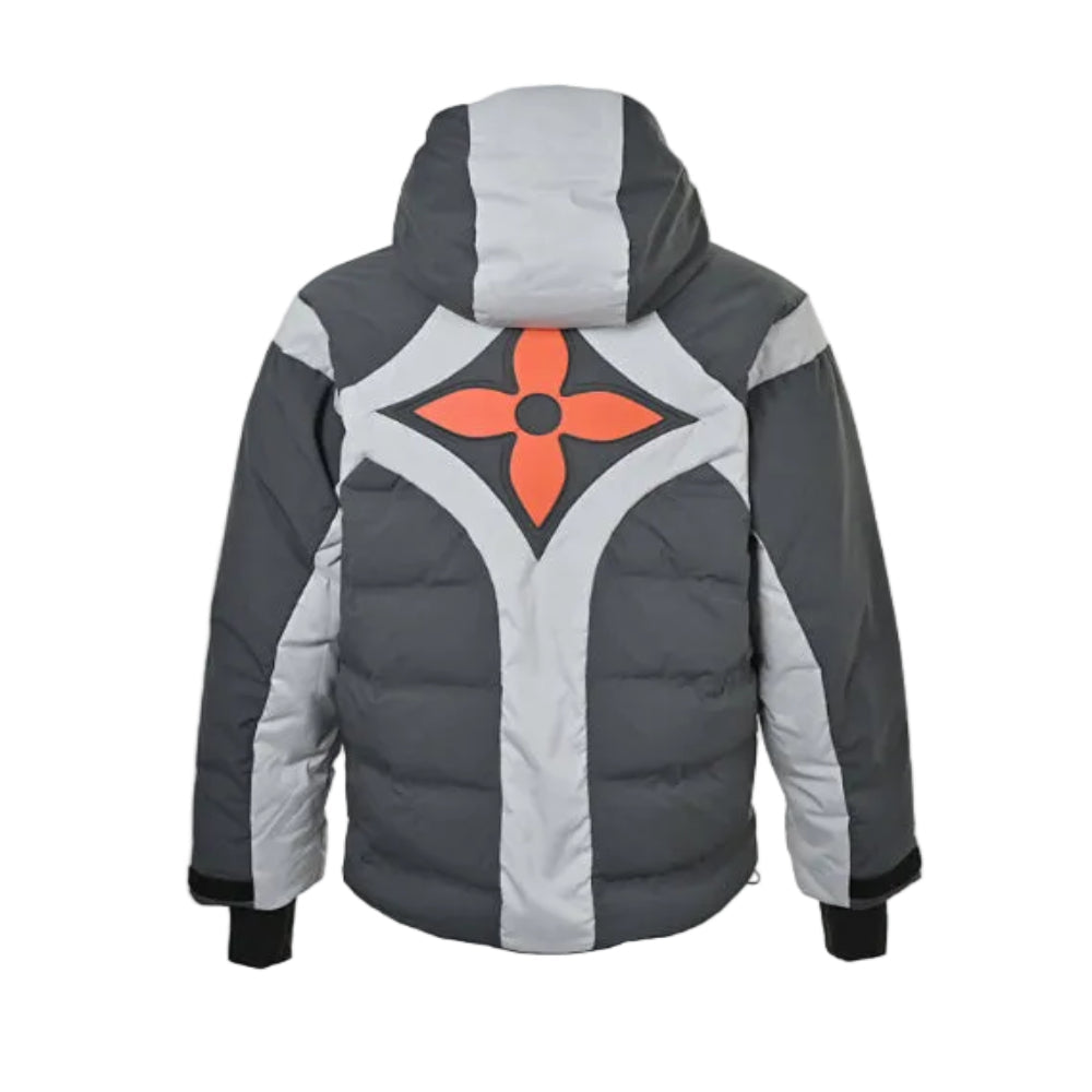 Louis Vuitton Giant Monogram Flower Color Block Hooded Puffer Jacket – Charcoal / Grey