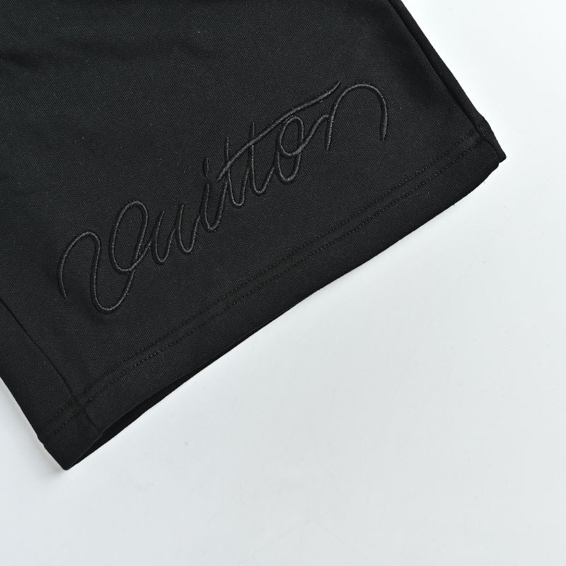 Louis Vuitton Signature Script Embroidered Shorts — Black