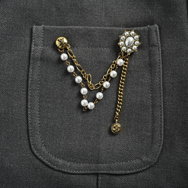 Louis Vuitton Pearl Chain Brooch Workwear Blazer – Charcoal