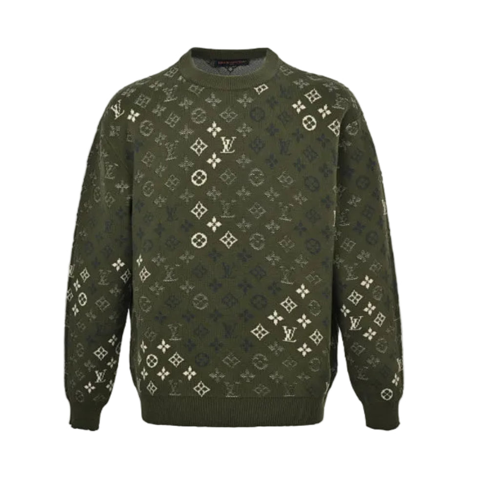 Louis Vuitton Monogram Jacquard Knit Sweater – Olive Green