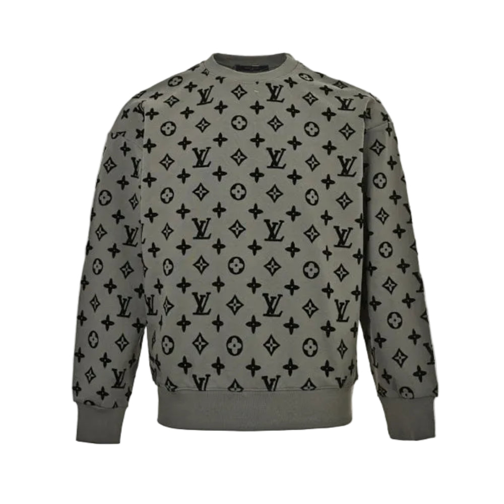Louis Vuitton Allover Monogram Jacquard Crewneck Sweatshirt – Olive Grey