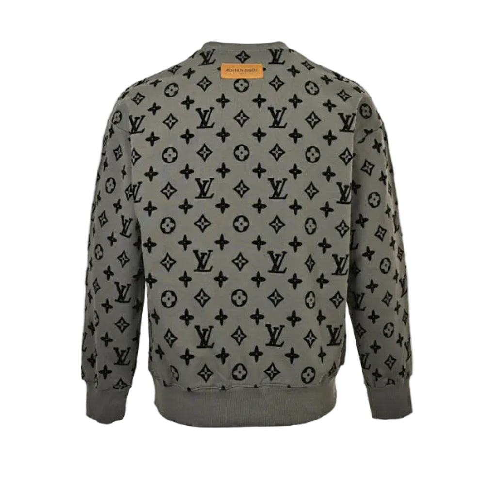 Louis Vuitton Allover Monogram Jacquard Crewneck Sweatshirt – Olive Grey