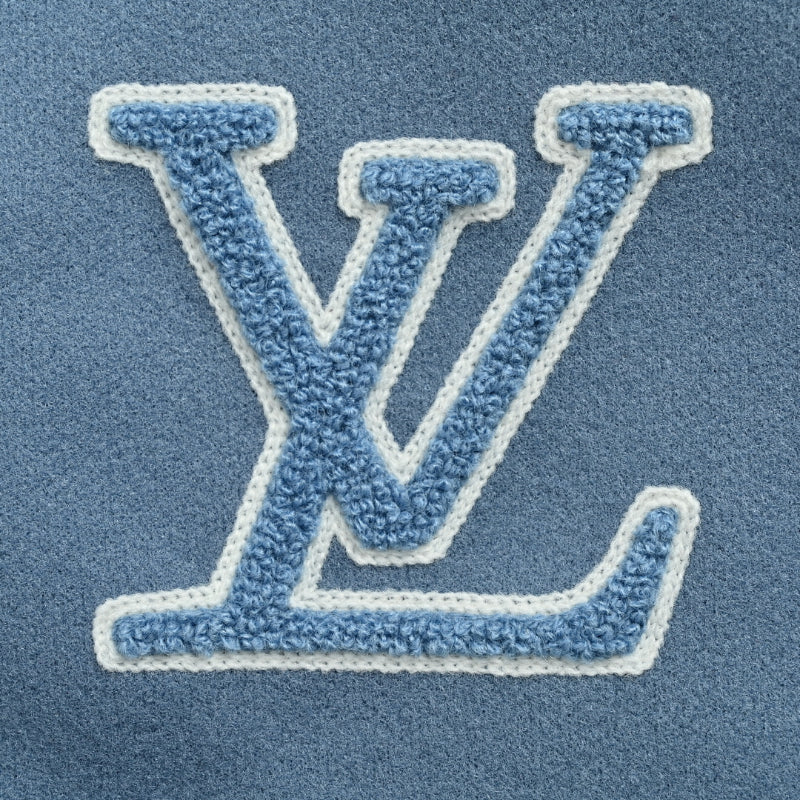 Louis Vuitton Logo Zigzag Wave Embroidery Varsity Jacket – Steel Blue / Cream