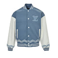 Louis Vuitton Logo Zigzag Wave Embroidery Varsity Jacket – Steel Blue / Cream