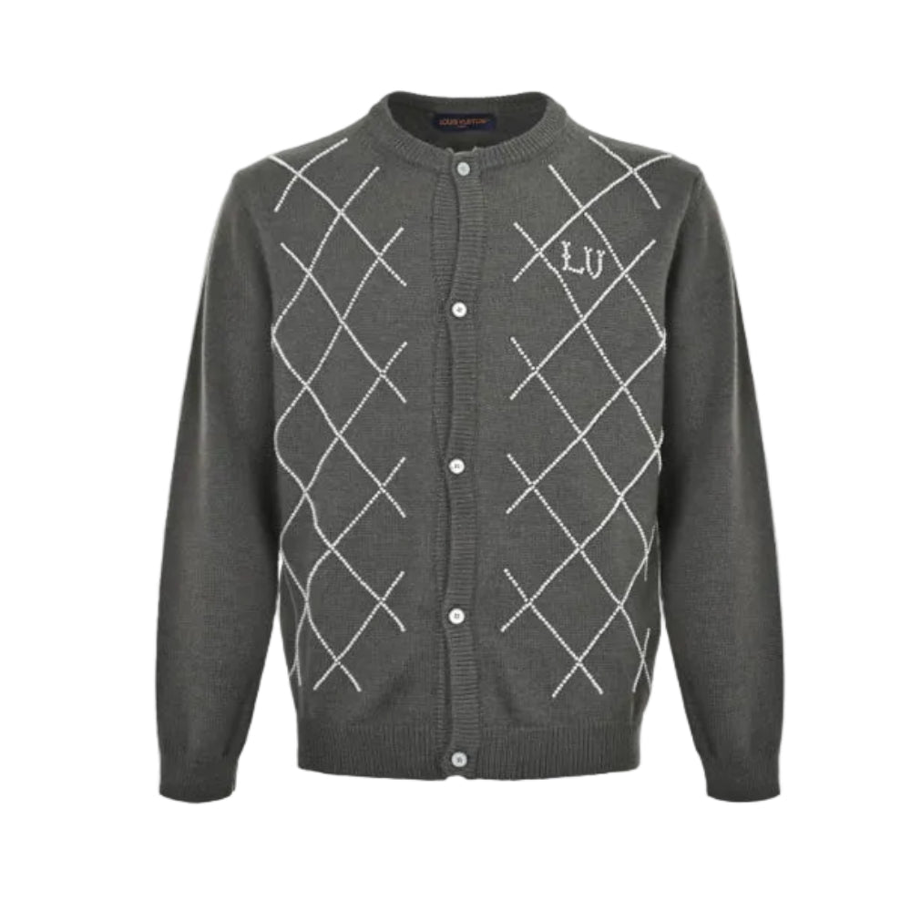 Louis Vuitton Diamond Grid Pearl Rivet Knit Cardigan – Olive Grey